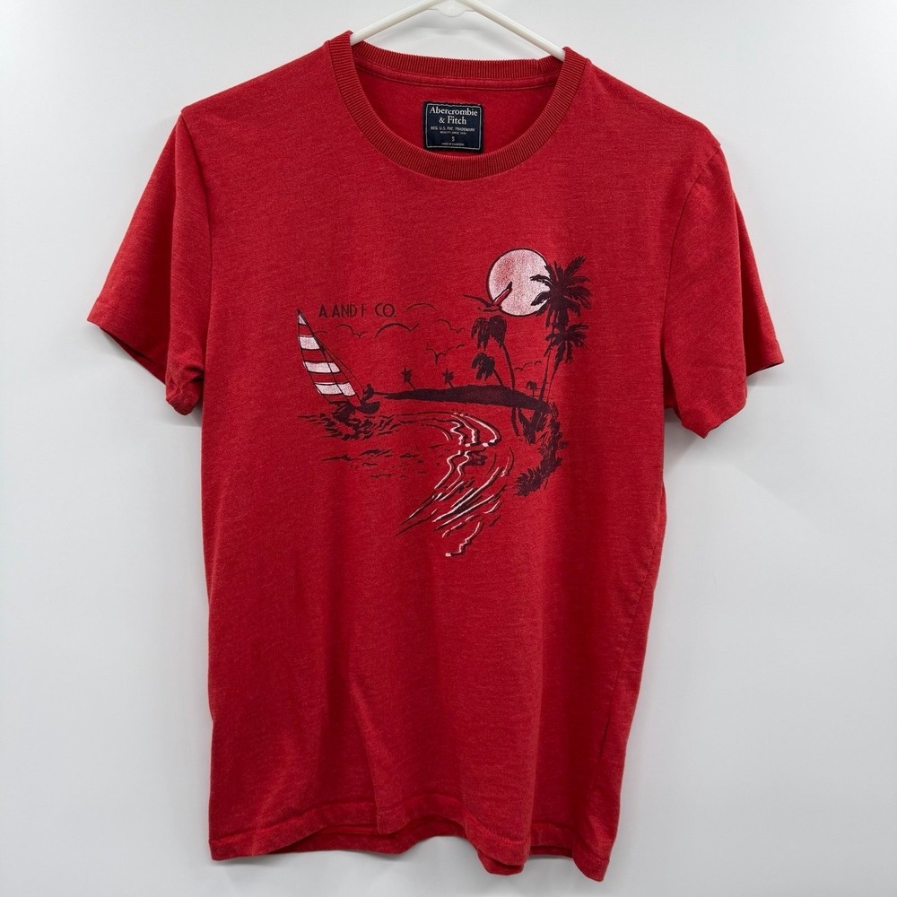 Y2k Abercrombie & Fitch Mens S Red Sailboat Beach Graphic T-Shirt A&F Co